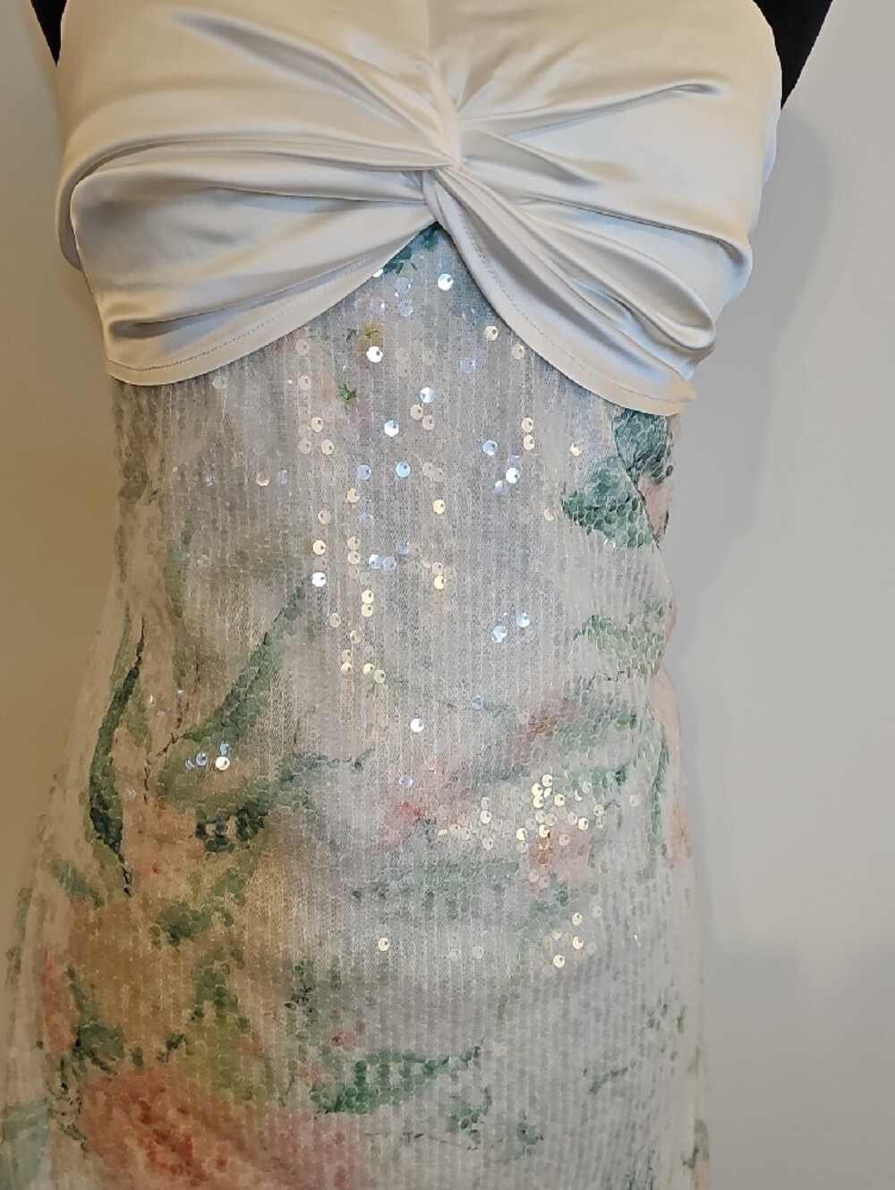 Strapless White Sequin Floral Mini Dress - Picture 6 of 8